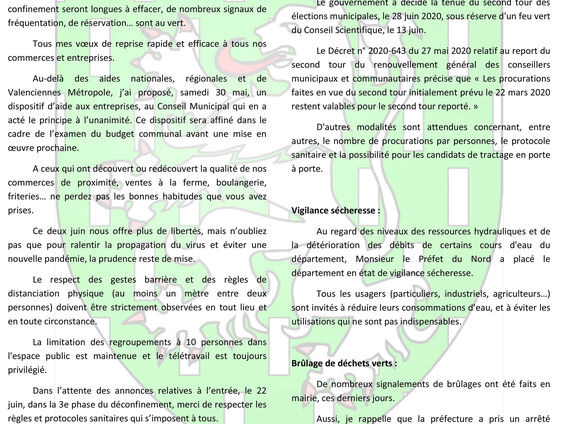 Communiqué de Mr le Maire - 4 juin 2020