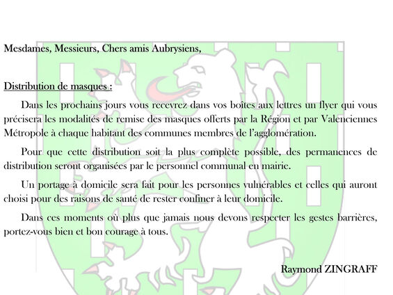 Communiqué de Mr le Maire - 12 mai 2020