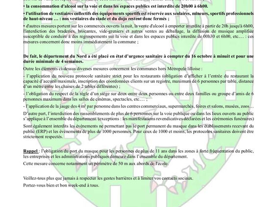 Communiqué de Mr le Maire - 17 octobre 2020