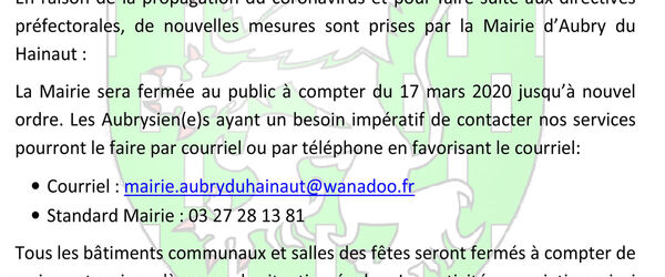 Fermeture de la Mairie au public Fermeture de la Mairie au public