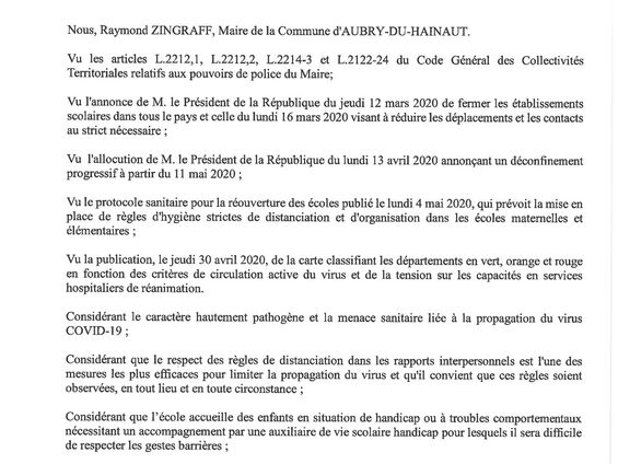 Arrêté de fermeture des écoles 1/2