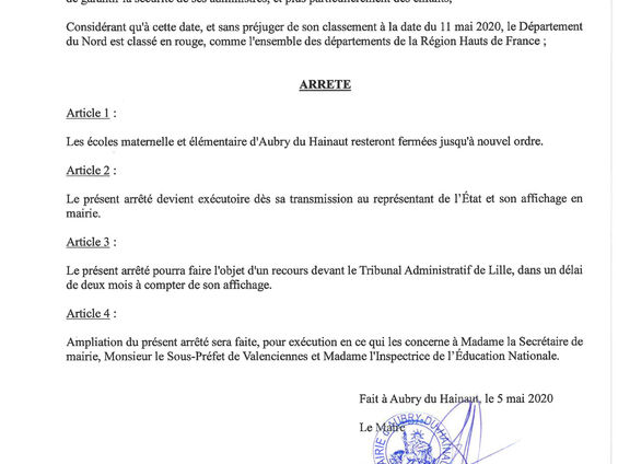 Arrêté de fermeture des écoles 2/2