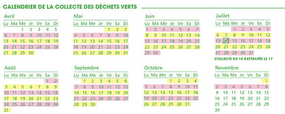 Calendrier de collectes des déchets verts 2020