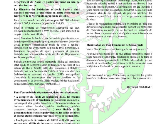 Communiqué de Mr le Maire - 26 septembre 2020